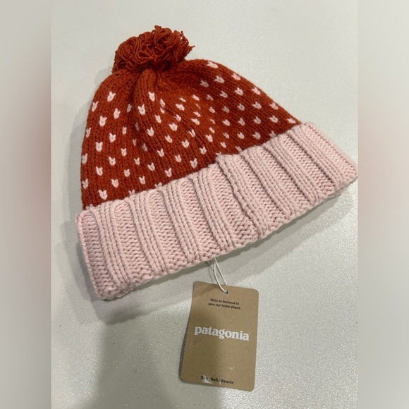 Patagonia Women's Snowbelle Beanie Ridge Burl Red NWT Recycled Wool Orange - Picture 2 of 8